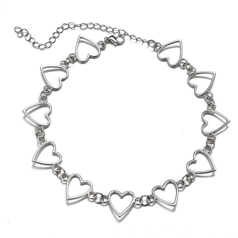 Hollow Korean Sweet Love Heart Choker Necklace Statement Girlfriend Gift Cute Bicolor Necklace Jewelry Collier Femme