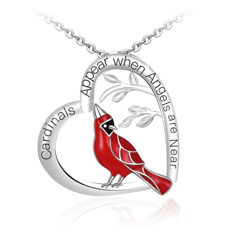 1pc Cardinal Parrot Moon Necklace Red Bird Cardinals Appear When Angels Are Near Glass Pendant Memory of Someone Gift Jewelry