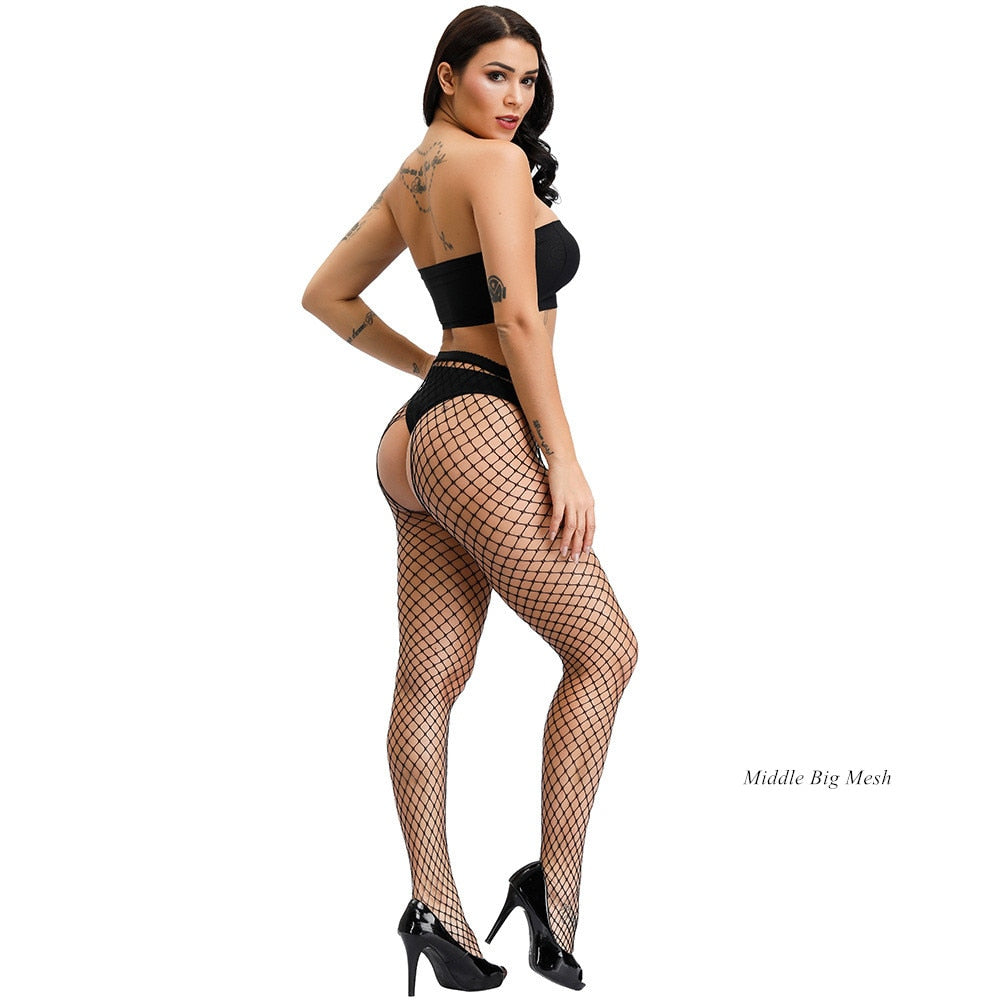 Sexy Women Crotchless Bodystocking Sexy Erotic Lingerie Stockings Large Size Fishnet Tights Plus Size Women Tights Open Crotch