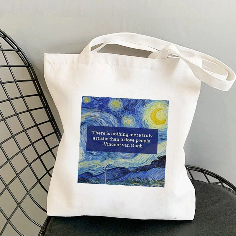Bolso Shopper Van Gogh img impreso Kawaii, bolso de compras Harajuku para mujer, bolso de compras de lona, ​​bolso de mano para niña, bolso de mano, bolso de hombro para mujer