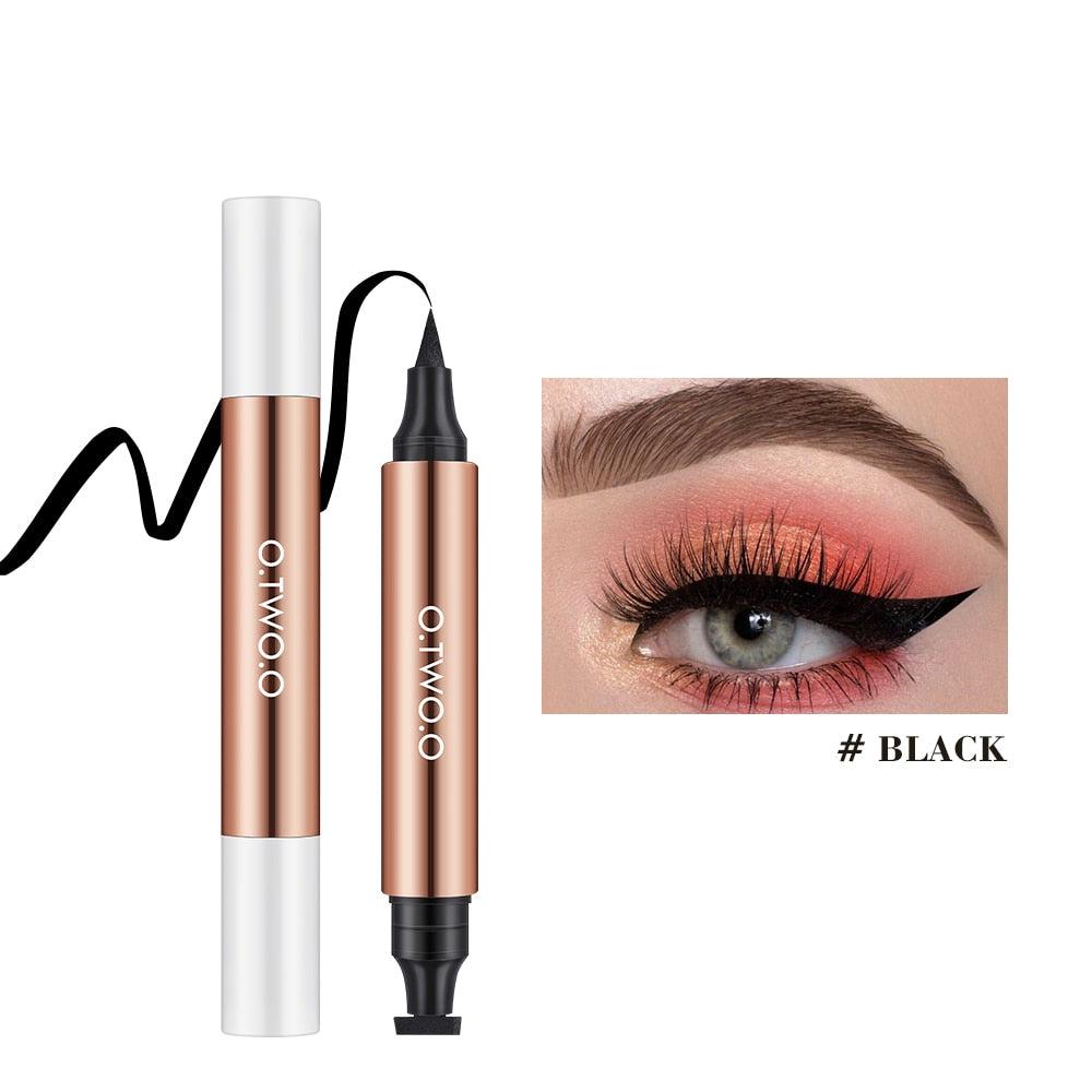 Eyeliner-Stempel, schwarzer flüssiger Eyeliner-Stift, wasserdicht, schnell trocknend, doppelseitiger Eyeliner-Stift, Make-up für Damenkosmetik