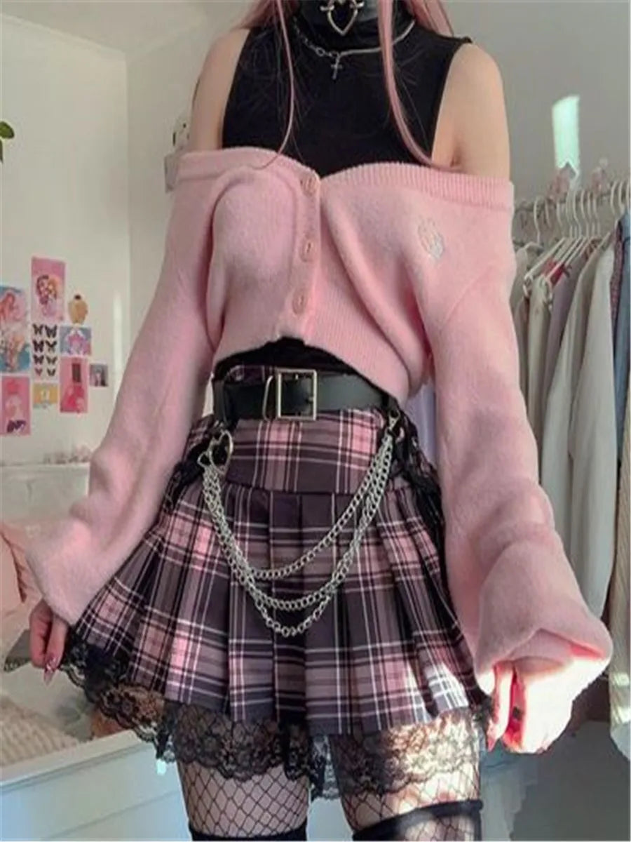 Mall Gothic Grunge Summer Mini Skirt Women Punk Y2K Vintage Lace Harajuku Streetwear High Waist Skirt Bandage Sexy Skirt