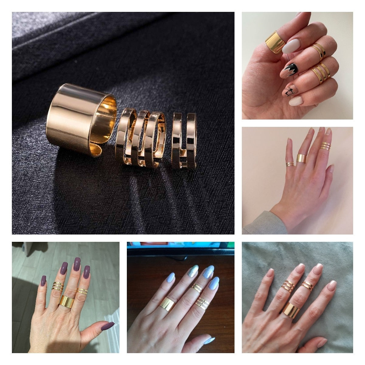 3 Pcs Punk Gold Rings Female Anillos Stack Plain Band Midi Mid Finger Knuckle Rings Set for Women Anel