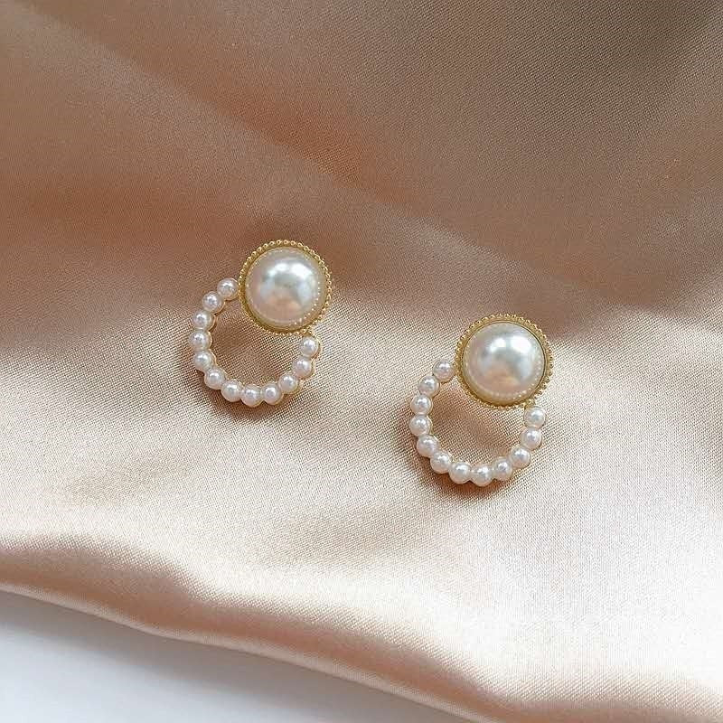 Simple Geometry Earrings Temperament Sweet Pearl Flower Earrings Female Jewelry