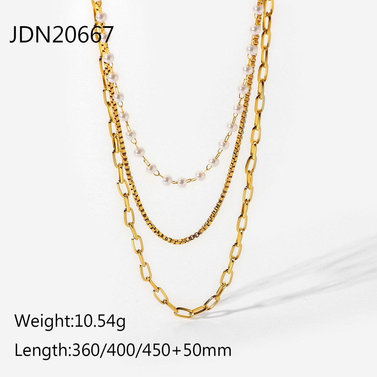 18k Gold Multi Layer Necklace Small Pearl Choker Collar Summer Beach Stainless Steel  Link Chain Necklace Lady Women