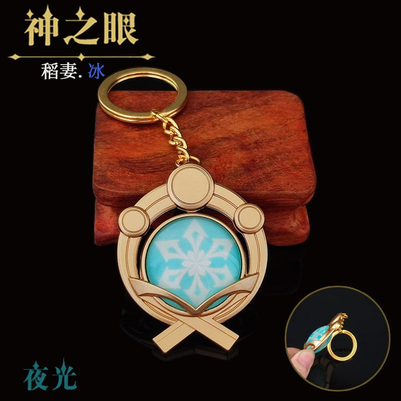 Game Genshin Impact Vision Lnazuma Ganyu Keqing Wendi Xiao Keychain Luminous 7 Element Weapons Eye Of Original God Toy KeyRing