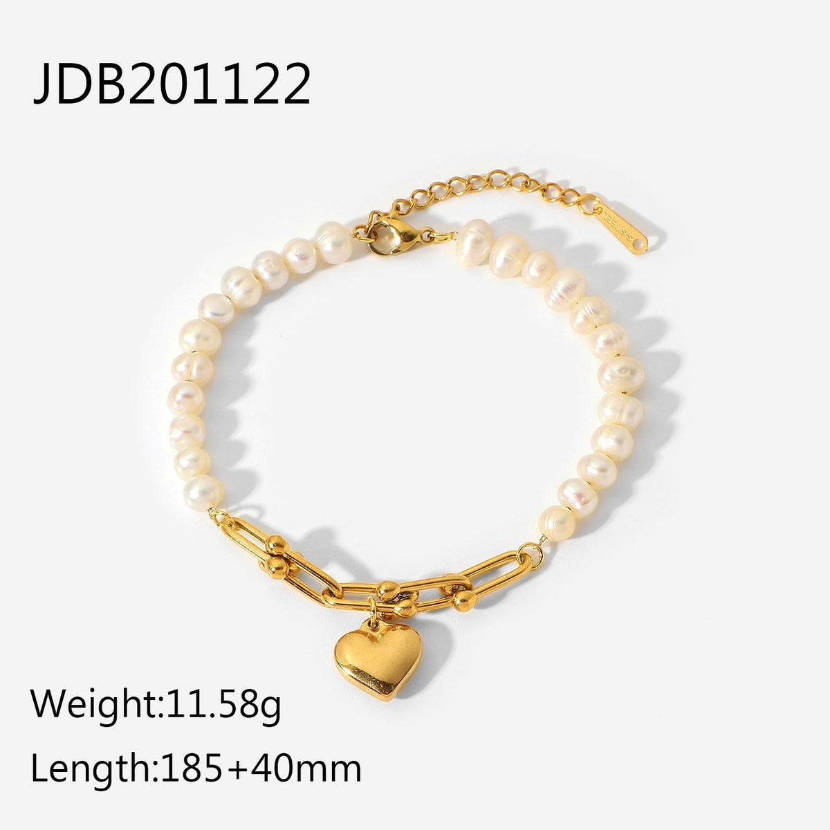 Women Stainless Steel Pearl Beaded Bracelet Jewelry Horseshoe Chain Bangles 18k Gold PVD Plated Heart Charm Bracelets Elegant