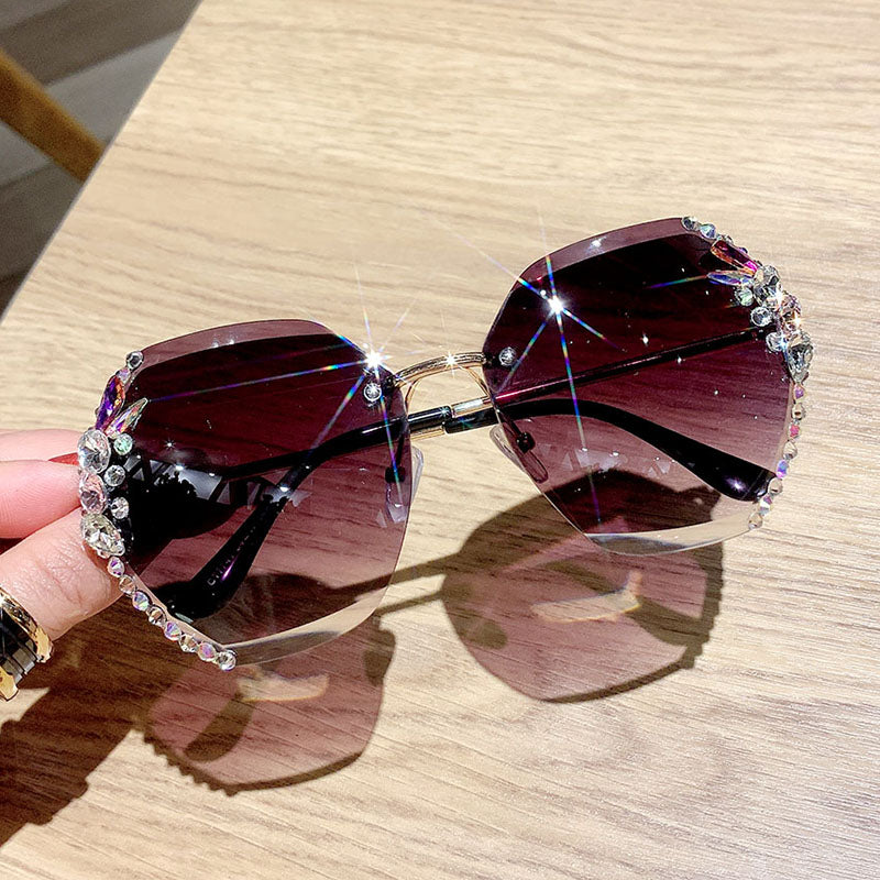 Brand Design Vintage Rimless Rhinestone Sunglasses Women Men Retro Cutting Lens Gradient Sun Glasses Female UV400