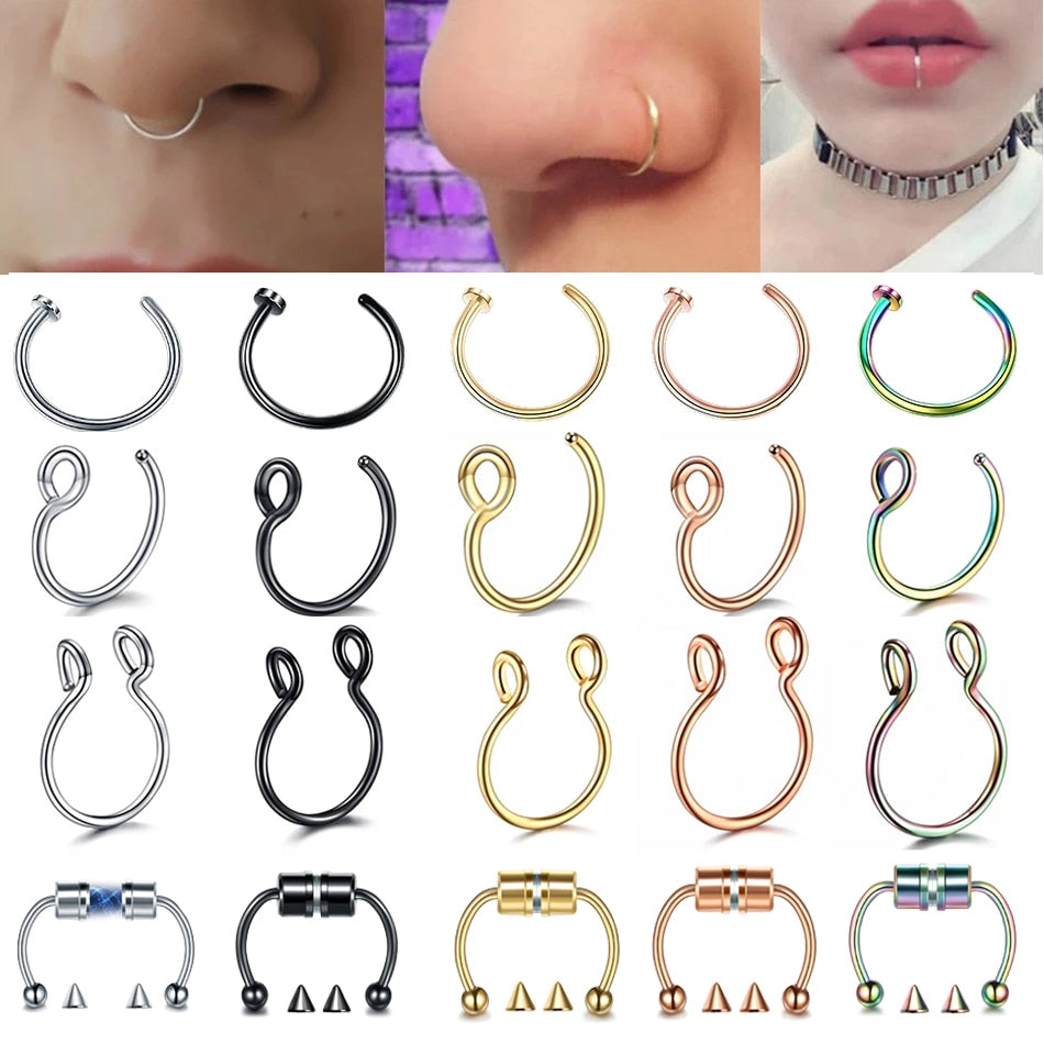 1 Stück Edelstahl Gefälschte Nasenring Hoop Septum Ringe C Clip Lippenring Ohrring für Frauen Gefälschte Piercing Körperschmuck Nicht Durchbohrt