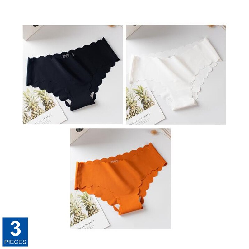 3 Pcs Seamless Panties Sexy Ladies Ice Silk Wave Underwear G String Sexy Solid Female Underpants Plus Size