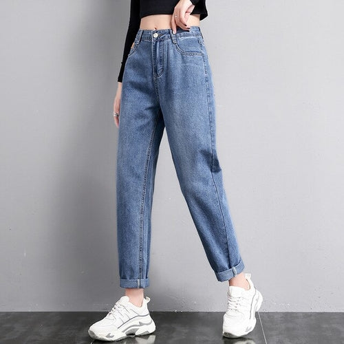 High Waist Denim Jeans Damen Casual Solid Long