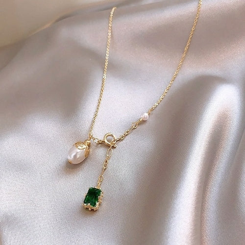 green zircon crystal fan shaped geometric necklace pendant