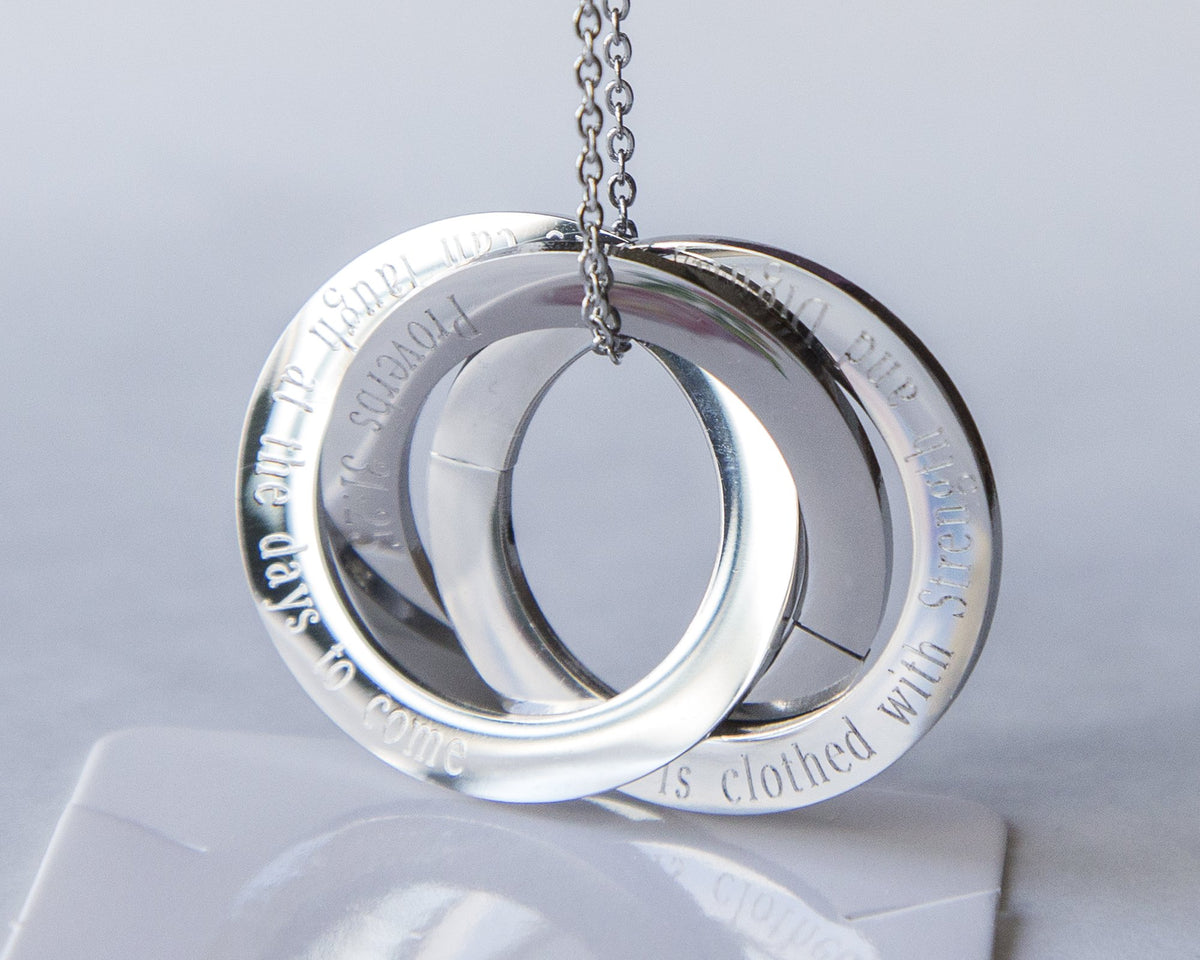 Personalized Scripture Rings Necklace, Custom Christian Steel Russian