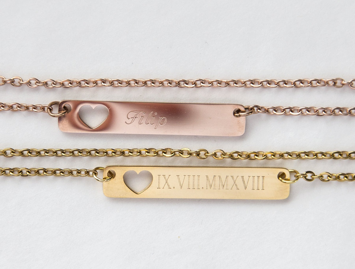 Personalized Name Bar Necklace Gift, Mom to Be Baby Name Love Heart