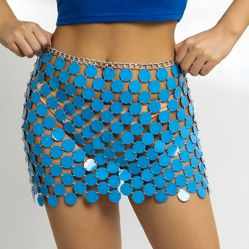 Glänzender Kunststoff-Pailletten-Bauchkettenrock für sexy Frauen