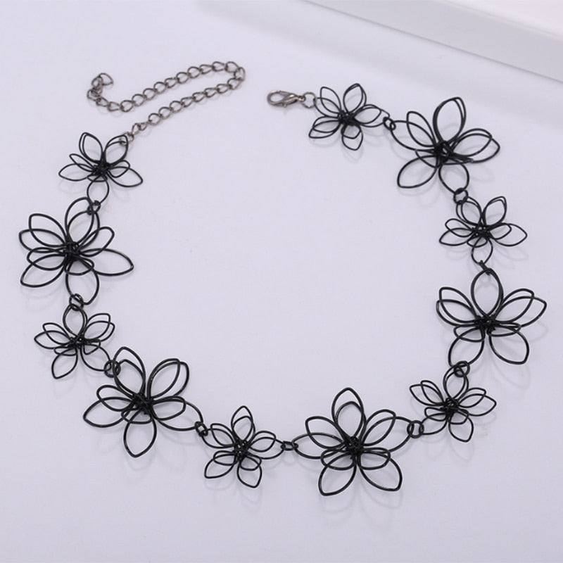 Flower Necklace Short Choker Floral Black Jewelry Women
