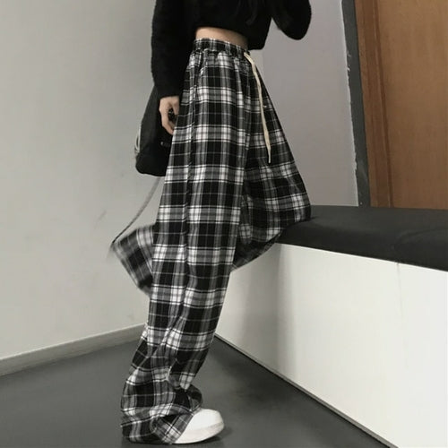 Black And White Plaid Pants Women Summer Casual Wide