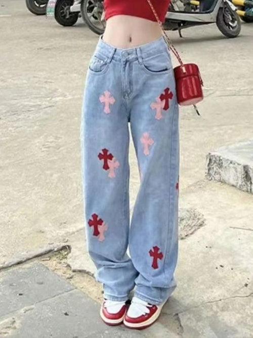 Jeans Female High Waist Y2k Straight Baggy Pant Casual