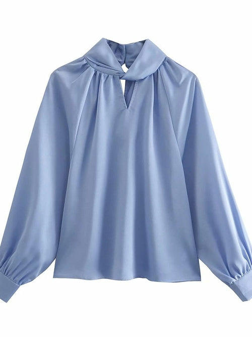 Vintage Langarm Top Pullover Elegante Blusen Satin Shirt