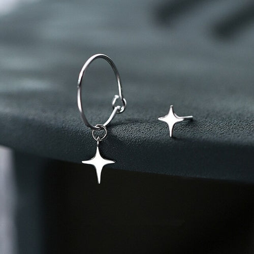 Asymmetrical Small Star Cross Hoop Earrings For Women