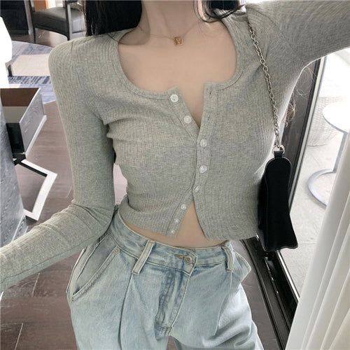 Style O-neck Short Knitted Sweaters Women Thin Cardigan