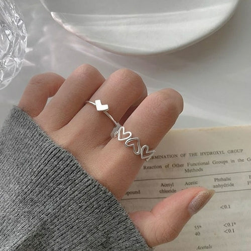Korean Style Heart Shape Hollow Out Opening Silvery Ring