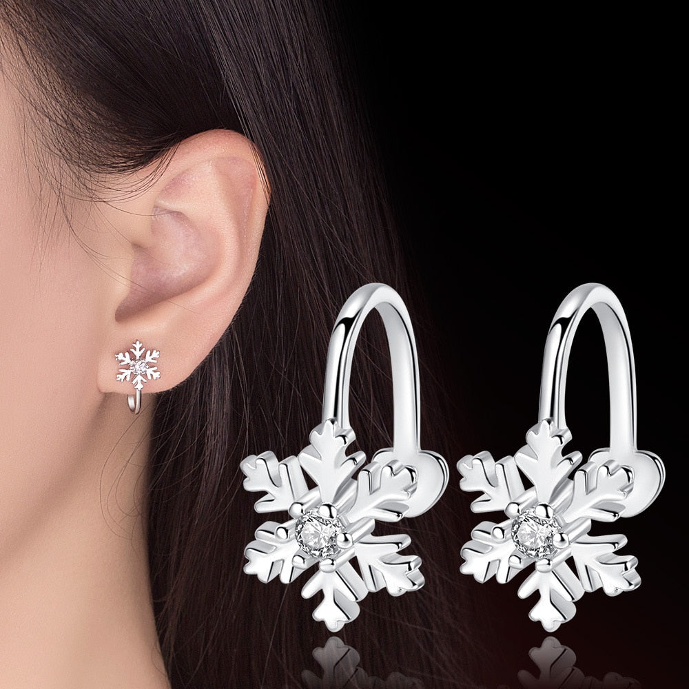 Women Snowflake Clip Earrings Without Piercing Crystal