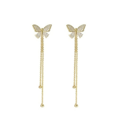 Long Tassel Zircon Butterfly Drop Earrings for Women