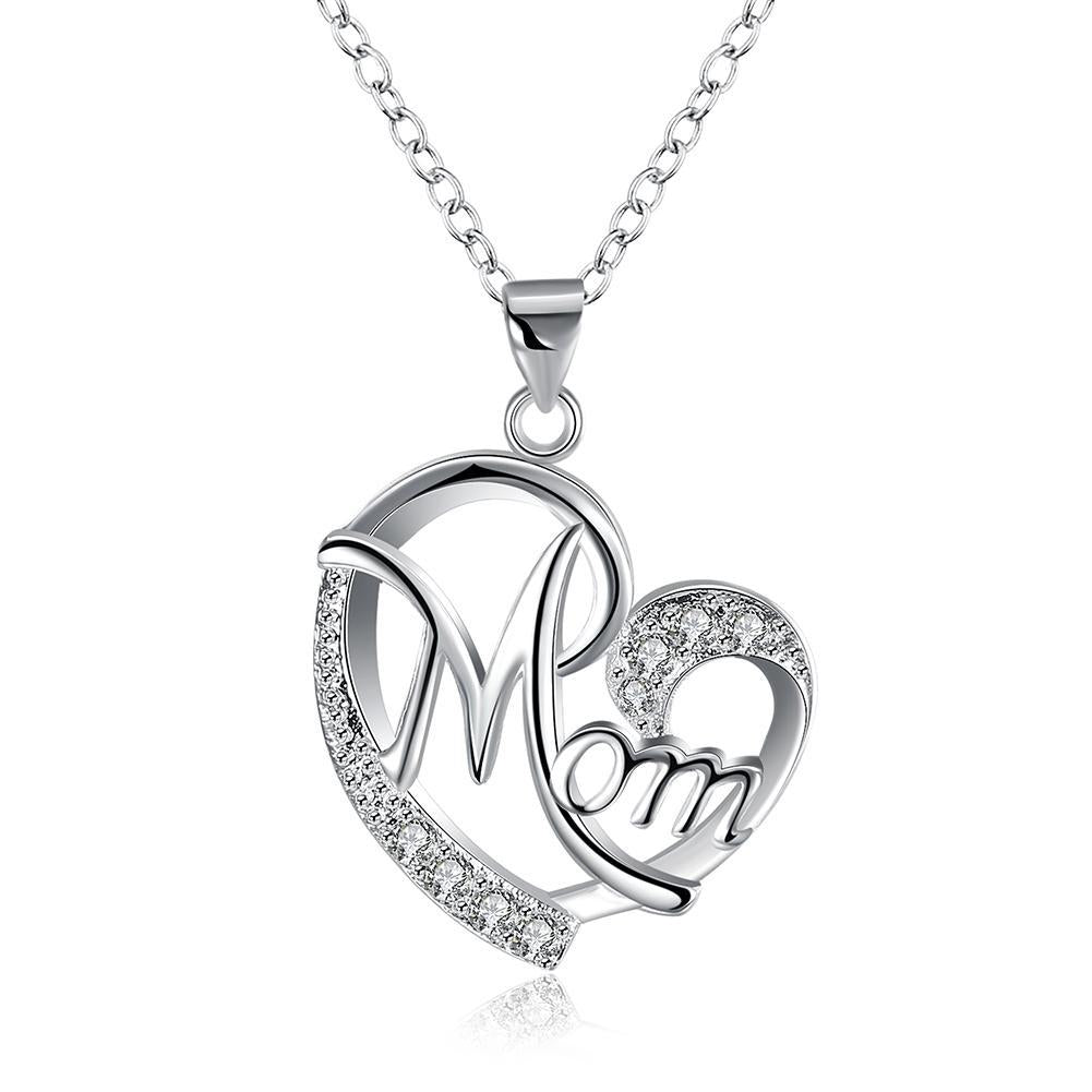 Mom Inscribed Heart Shaped Pendant With  Elements