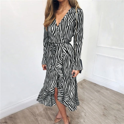 Long Dresses Women Zebra Print Beach Bohemian
