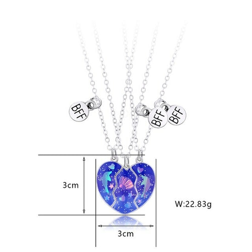 3Pcs/set Cartoon Dolphin Shell Heart Pendant Necklace for