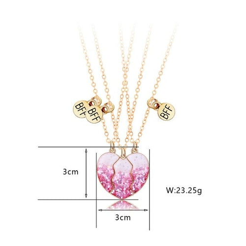 3Pcs/set Cute Sequin Heart Broken Pendant Necklace for