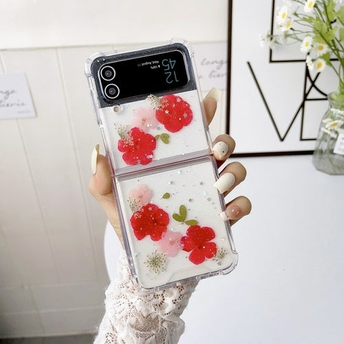 Luxuriöse getrocknete echte Blumen-Frauen-Handyhülle für Samsung Galaxy Z Flip 4