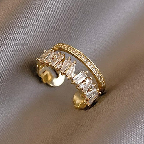 Luxus Gold Farbe Perle Zirkon Ringe Für Frau Einfache Hohl Herz