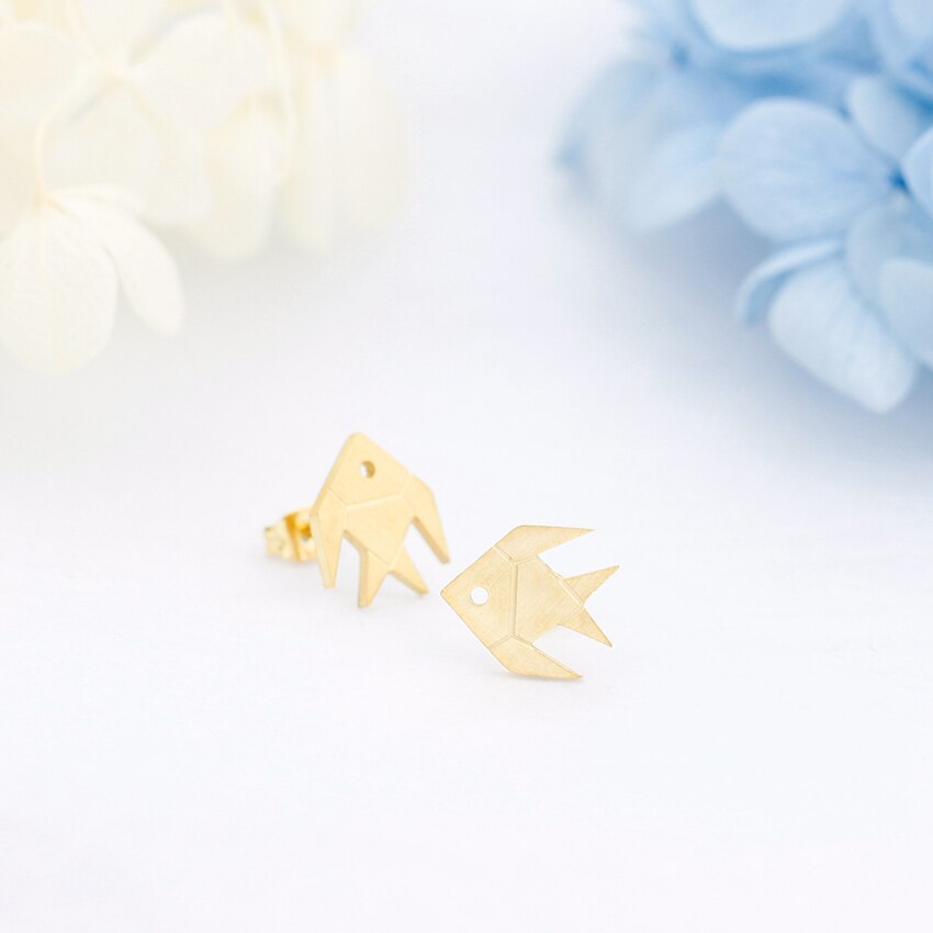 Minimalist Origami Fish Stud Earrings Women
