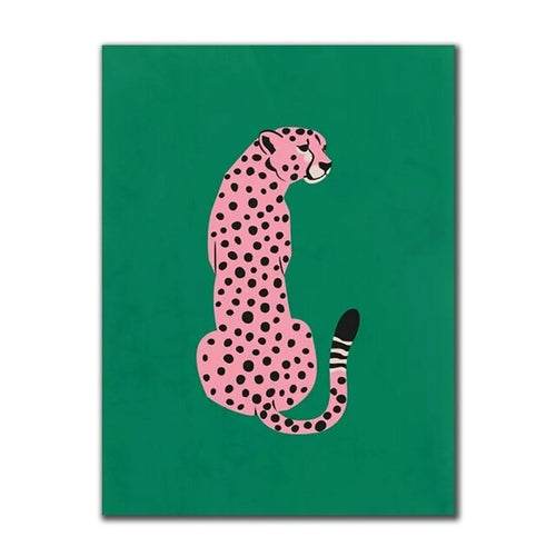 Pinturas en lienzo de arte verde de tigre rosa moderno, carteles e impresiones de animales