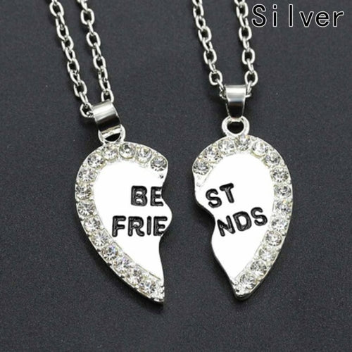 1 Pair Half Love Heart Rhinestone Pendant Best Friends Necklace
