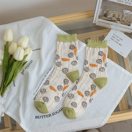 Style Crew-Socken für Damen, Frühlingsmode, süße Blume, lang, Baumwolle