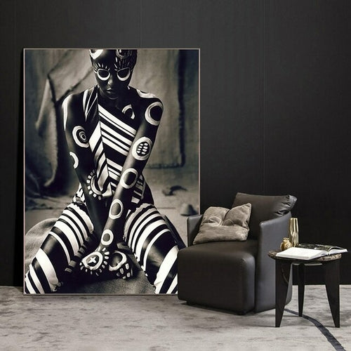 Nordic Mural Black And White Pattern African Woman Poster Print Canvas