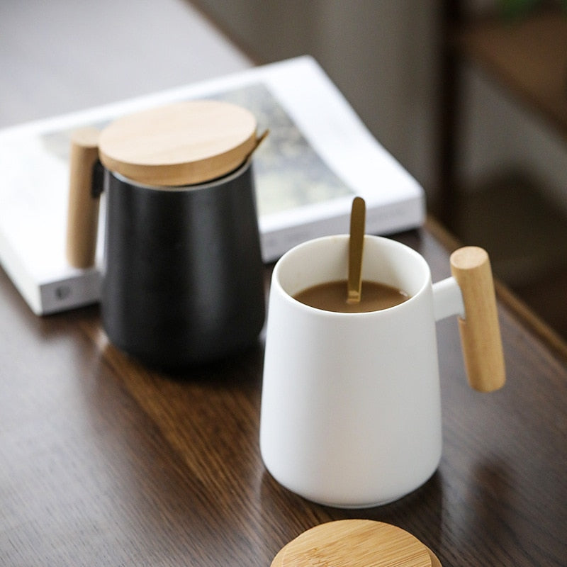 Long Coffee Mug with Wooden Handle