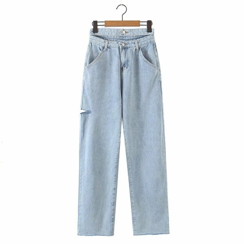 Lose bequeme Jeans mit hoher Taille für Frauen beiläufige gerade Hosen Mom
