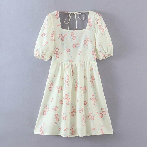 Square Neck Floral Printed Party Dress
