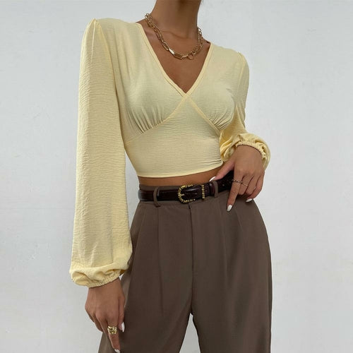 Autumn Hollow Out Office Ladies Tops V-neck Backless Tops