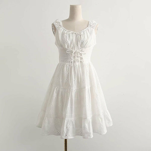 White Lace Embroidered Cotton Mini Dress