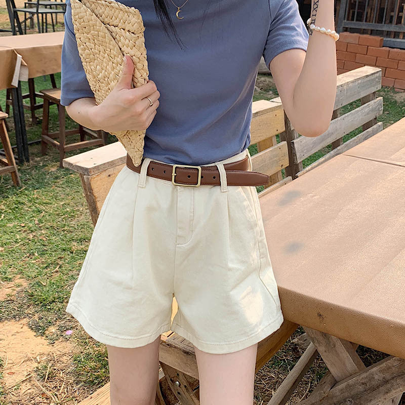 Cowboy shorts female summer high waist loose thin apricot casual solid color wild flask hot pants