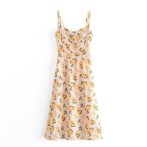 Printed Lemon Split Slip Dress