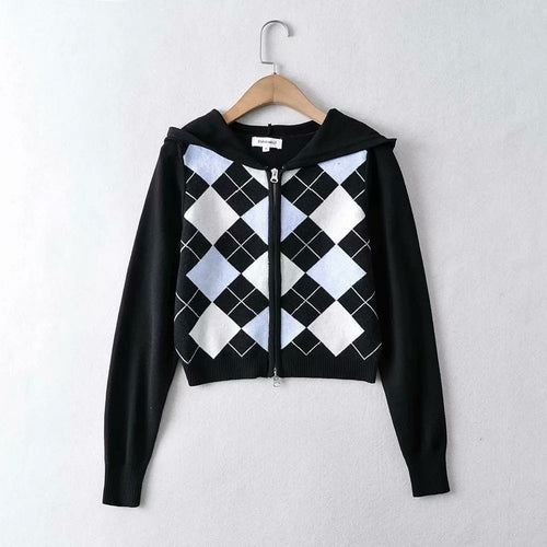 Geometric Printed Long Sleeve Zipper Sweater Coat