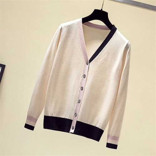Patchwork Cardigan Knit Cashmere Sweater Mujer