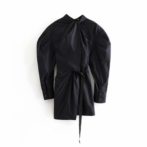 Mini vestido de fiesta negro con mangas abullonadas para mujer