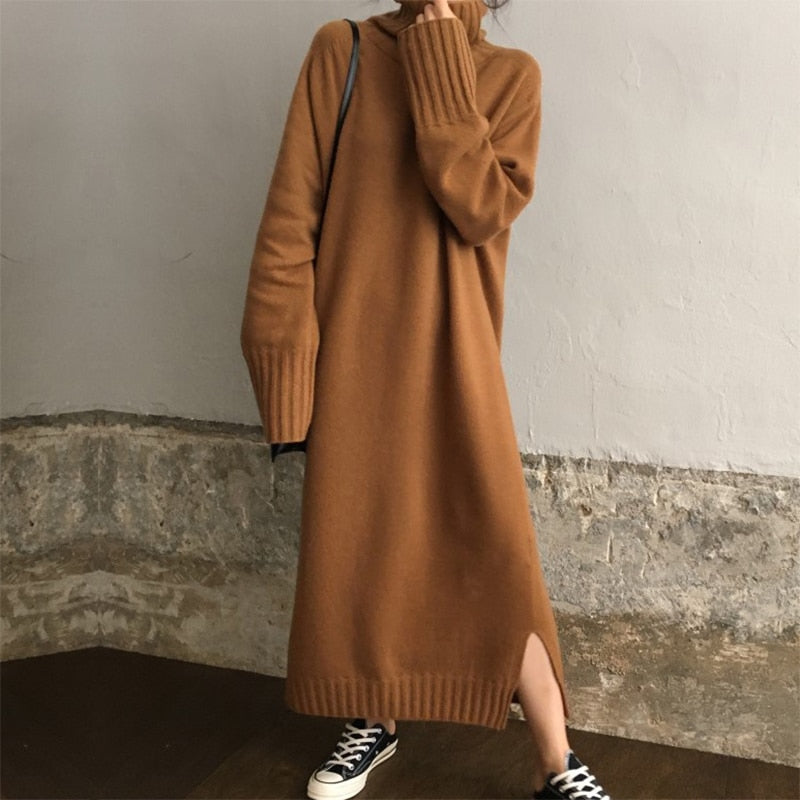 Pullover Knitted Long Sweater Dress Winter